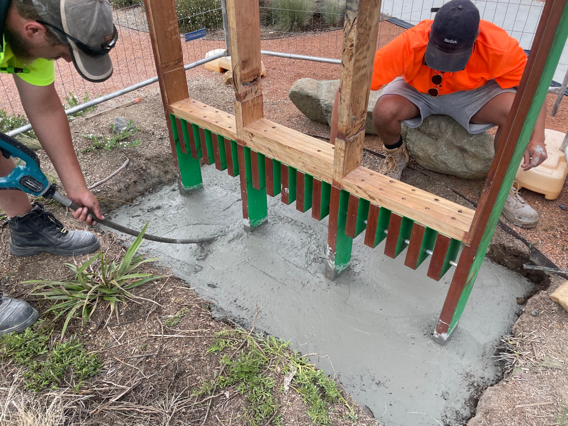 Concrete footing pour around the freestanding sign structure