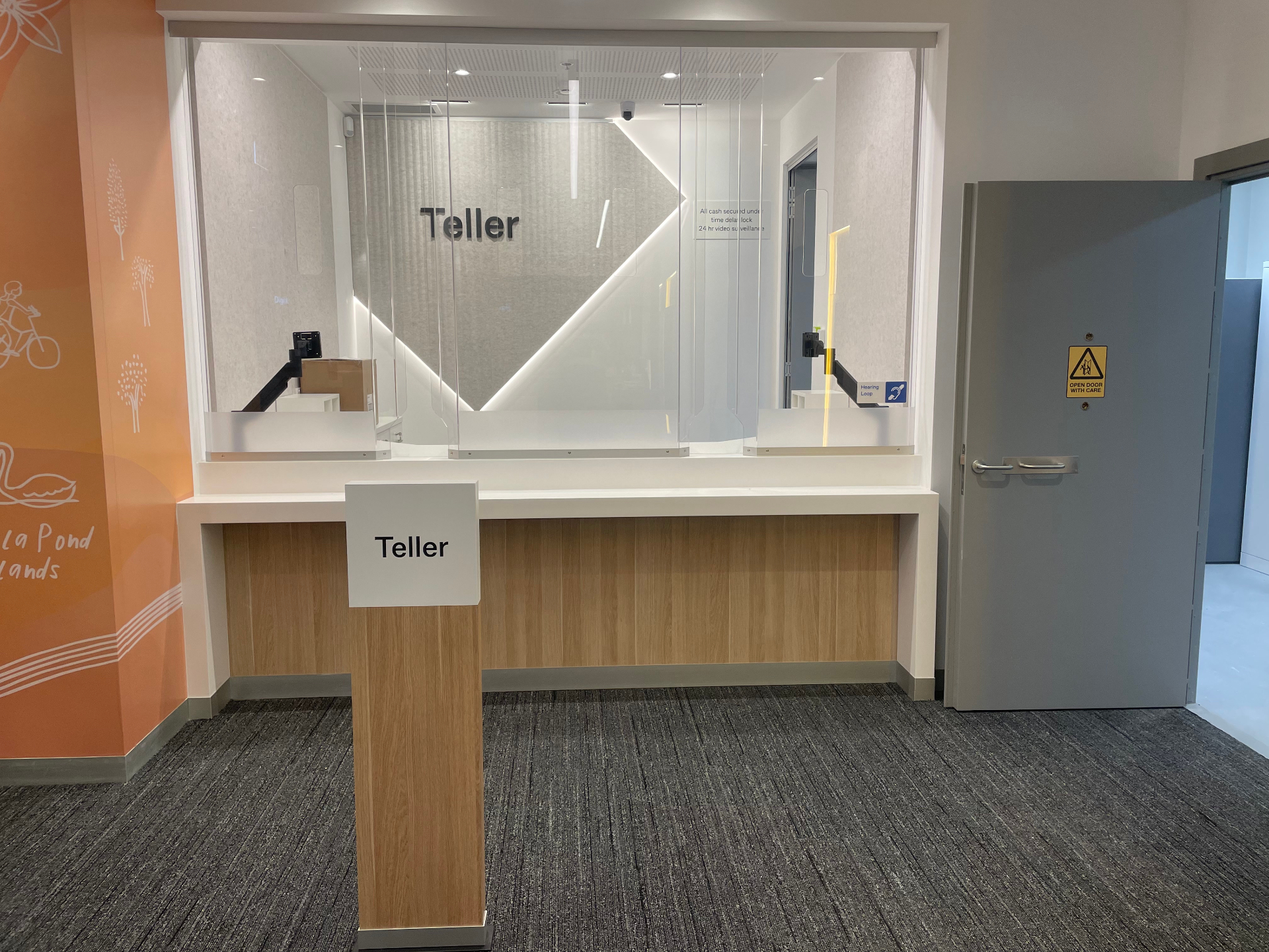 Completed teller counter with privacy screens