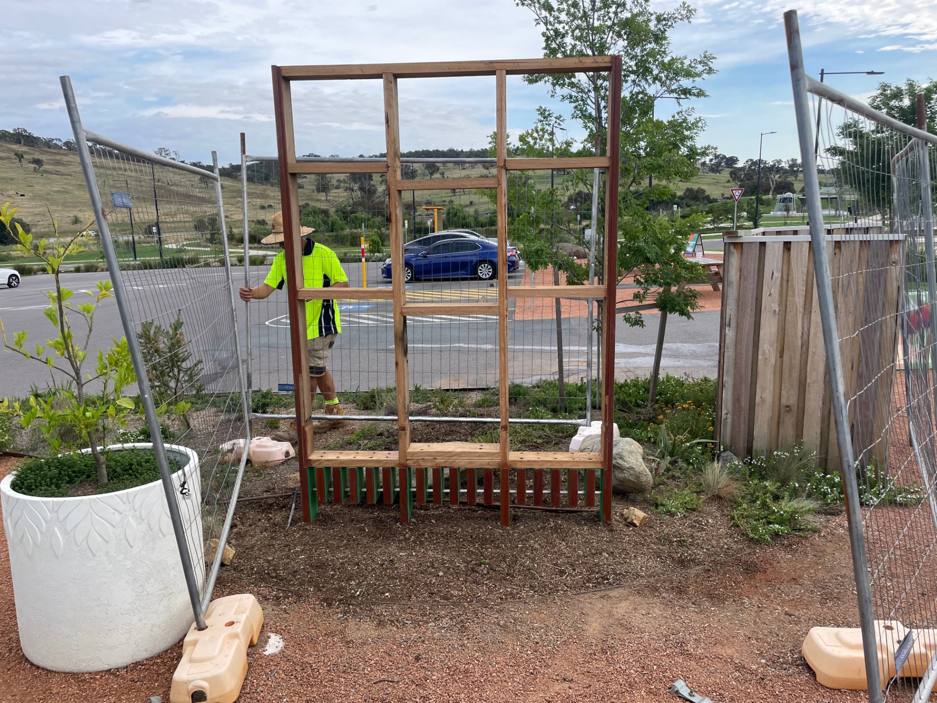Timber and steel support frame installed on site